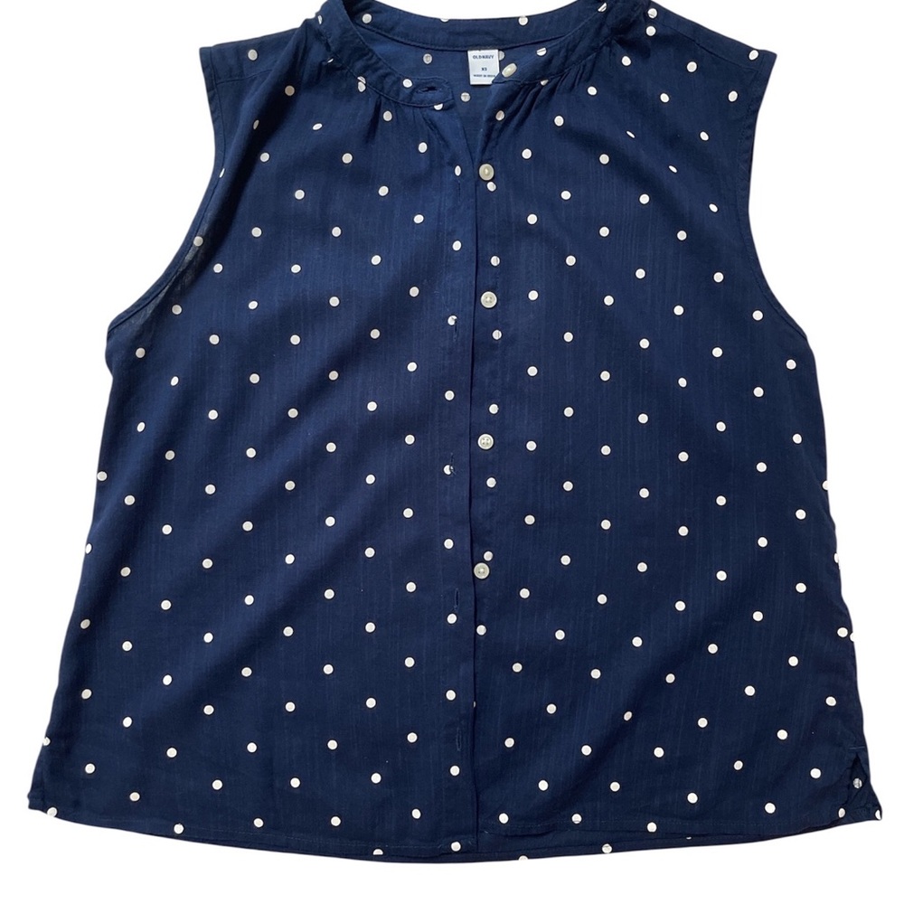 Old Navy Sleeveless Navy Top with White Dots